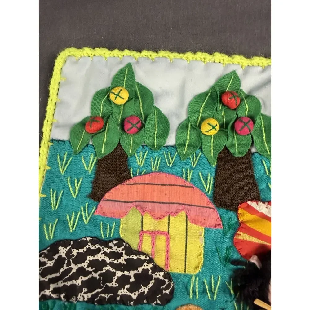 Vintage Peruvian Textile Folk Art Wall Hanging 12X12